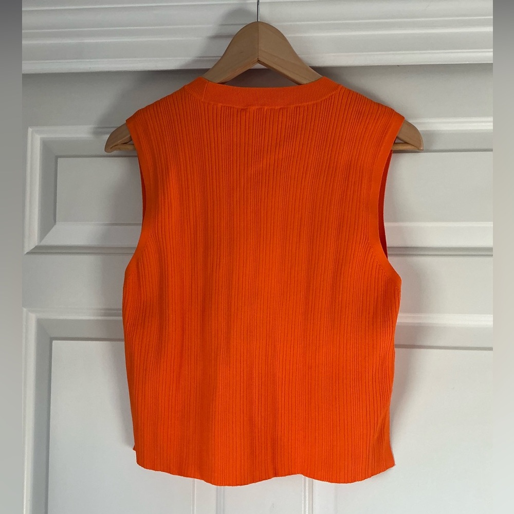 Frame Women’s Orange Ribbed Cit Out Sleeveless Top L - Picture 3 of 15